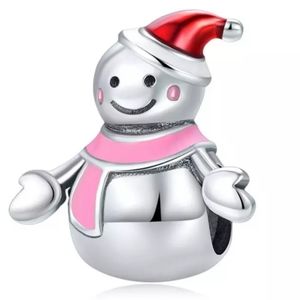 925 Sterling Silver Snow Woman Pink Enamel Dainty